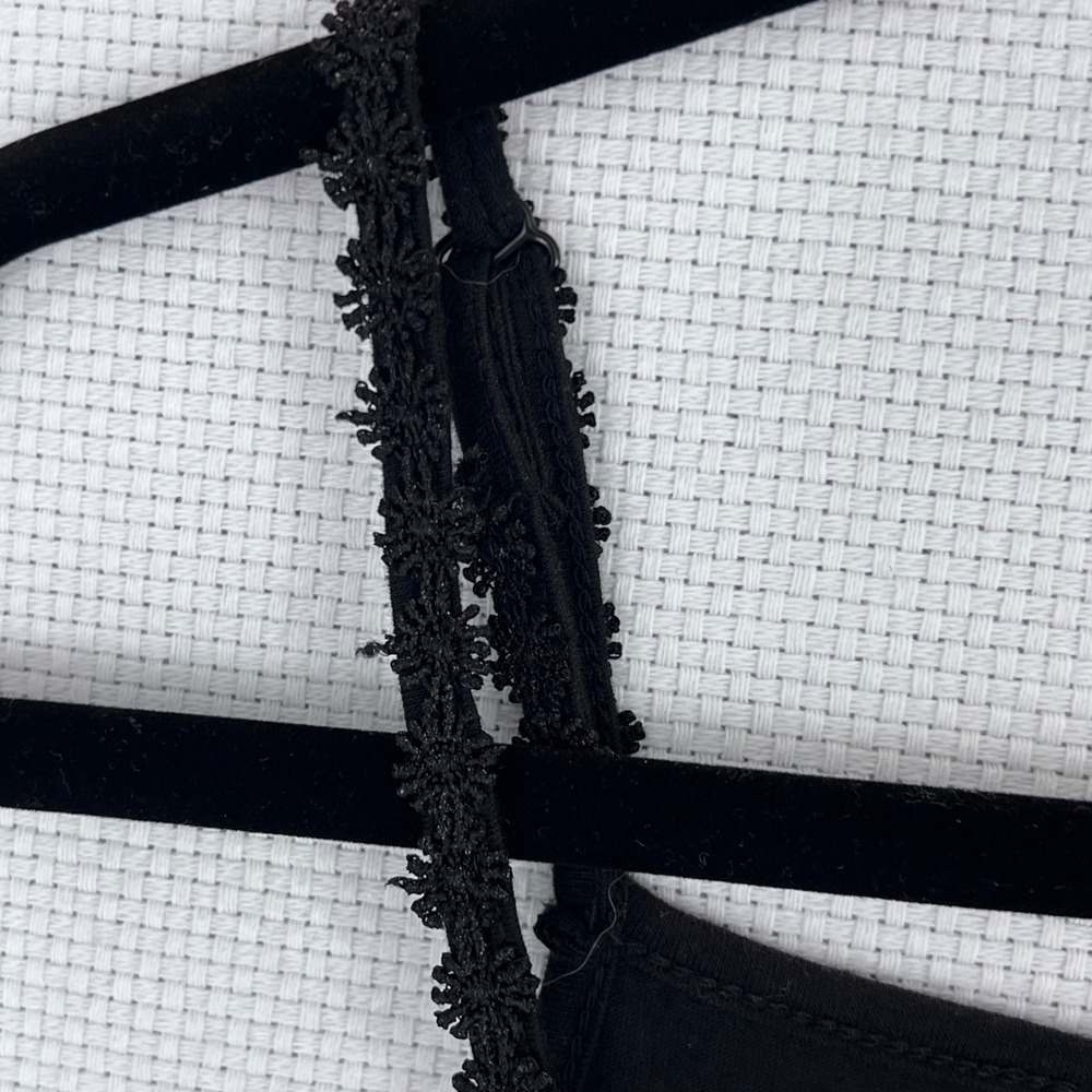 Sleeveless Small Black Cotton Slip Dress wide‎ Lace and Mesh Hem Goth Witchy - Picture 5 of 10